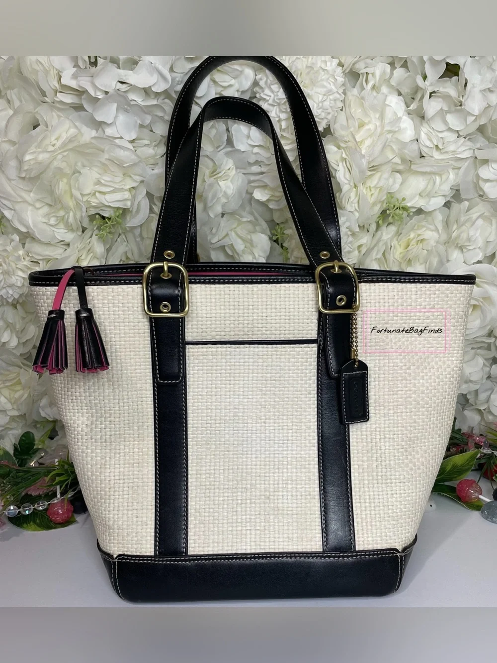 Vintage Y2K 2000s Coach Tote Coach Straw North South Tall Summer Beach Tote 8908 - Picture 2 of 12